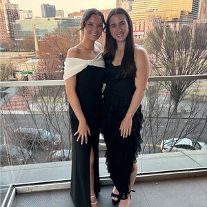 Club L London Black and White Off-Shoulder Gown